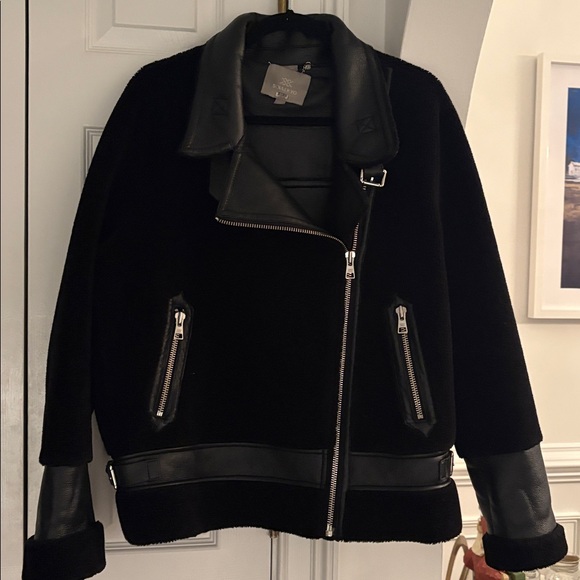 Soia & Kyo Linnea Faux Sherpa Biker Jacket Black Large ❄️ Oversized Moto Style - Picture 3 of 10